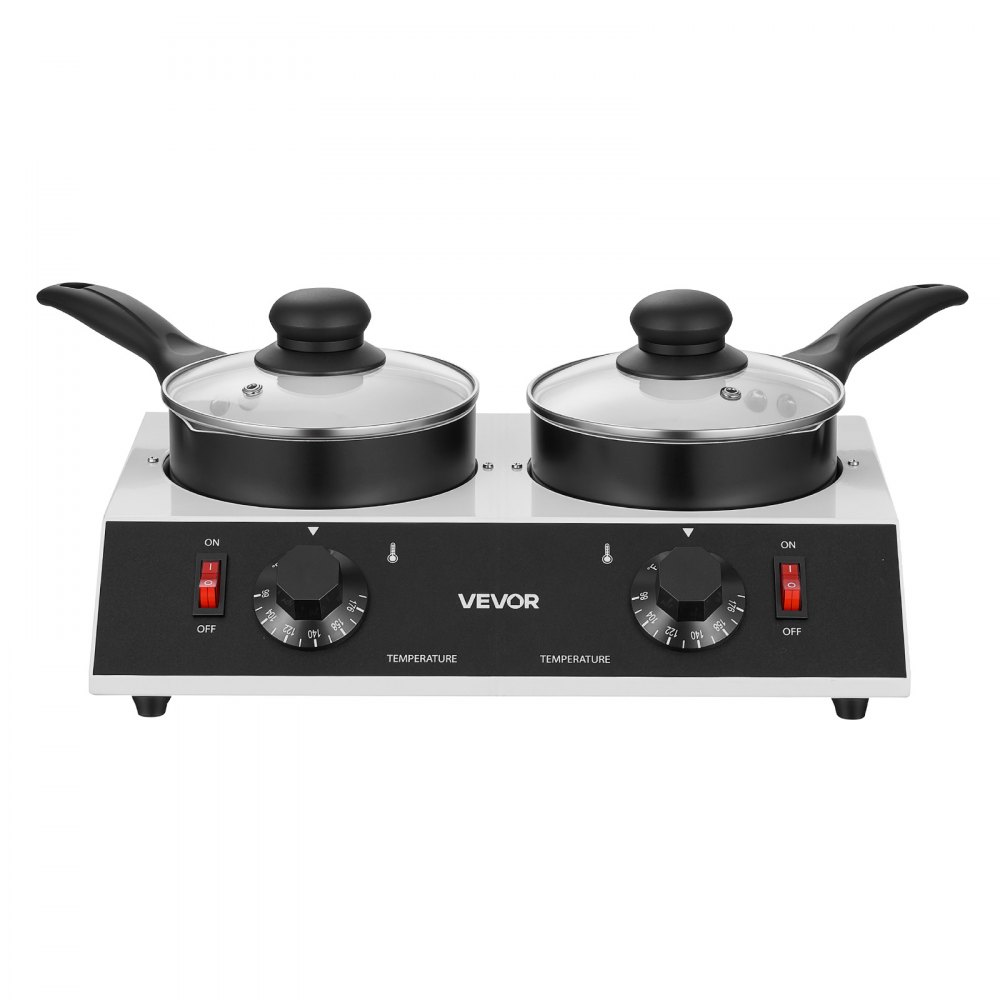 VEVOR Chocolate Melting Pot - 2 x 1 QT Pots, 86℉ - 185℉ Choc Warm Machine, 80W Even Cheese Melter, 2 Knobs Temp Control, 2 Ceramic Coated Pots, Electric Warmer for Mulled Milk Candy, Commercial & Home