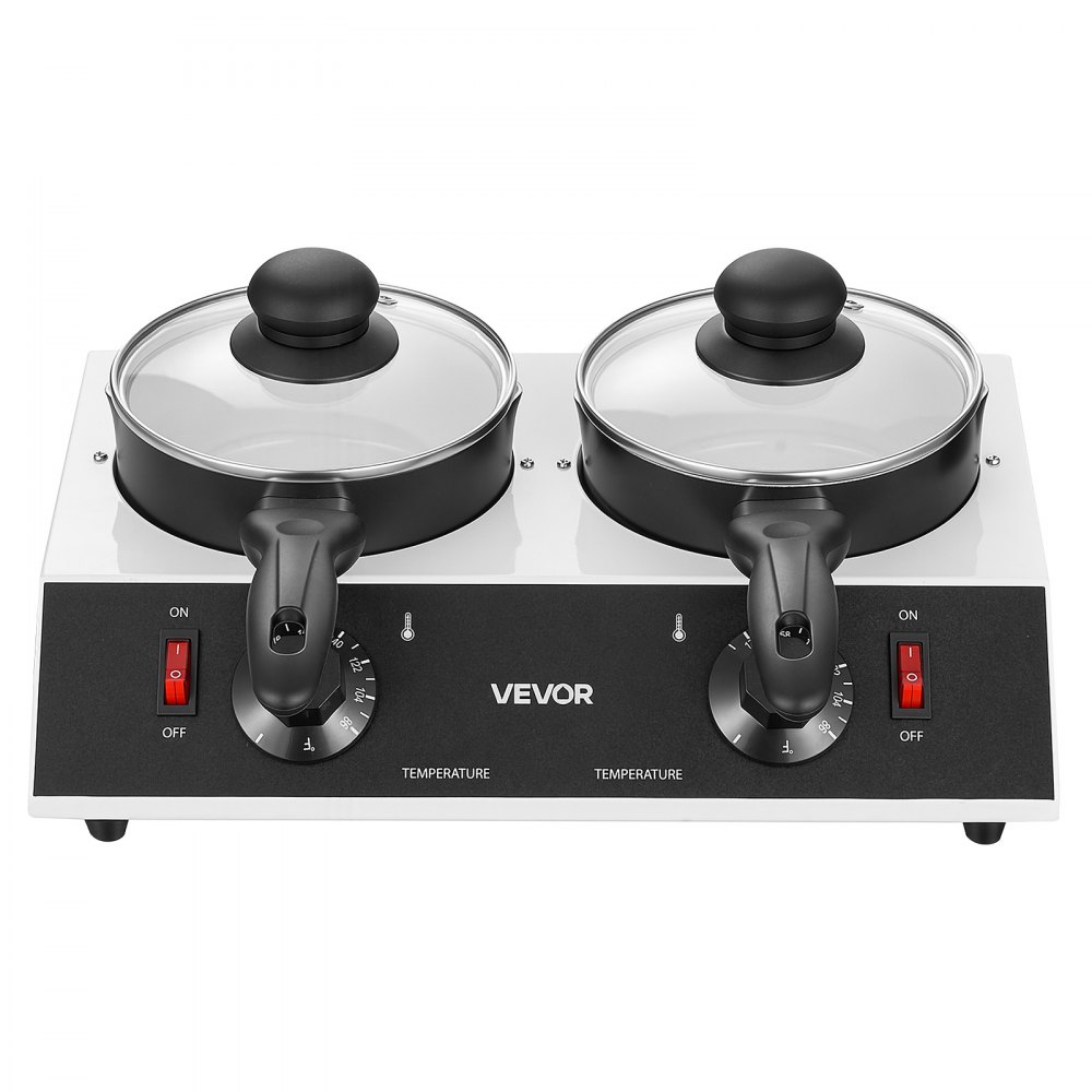 VEVOR Chocolate Melting Pot - 2 x 1 QT Pots, 86℉ - 185℉ Choc Warm Machine, 80W Even Cheese Melter, 2 Knobs Temp Control, 2 Ceramic Coated Pots, Electric Warmer for Mulled Milk Candy, Commercial & Home
