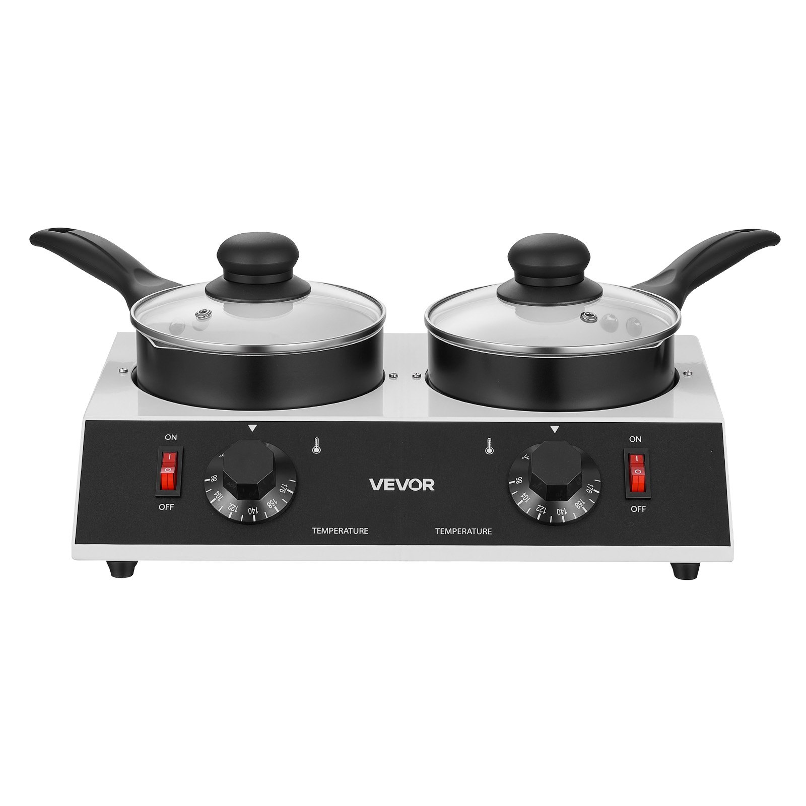VEVOR Chocolate Melting Pot - 2 x 1 QT Pots, 86℉ - 185℉ Choc Warm Machine, 80W Even Cheese Melter, 2 Knobs Temp Control, 2 Ceramic Coated Pots, Electric Warmer for Mulled Milk Candy, Commercial & Home