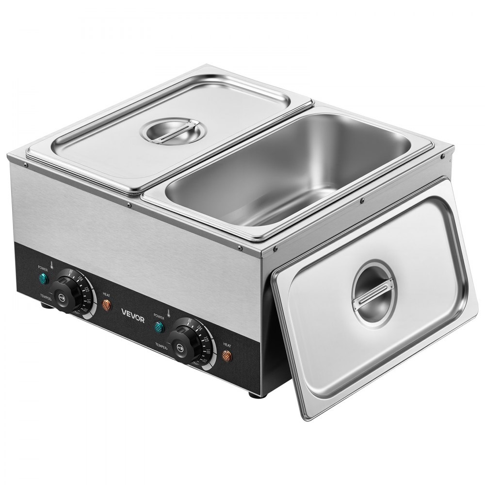 VEVOR 2-Temp Knob Chocolate Melting Machine, 2 Tanks 17.6 Lbs Choc Melter, 1600W Power, Independent Temp Control, Water Bath Heat System, Stainless Steel, 86℉ - 185℉, Cheese Warmer, Commercial & Home