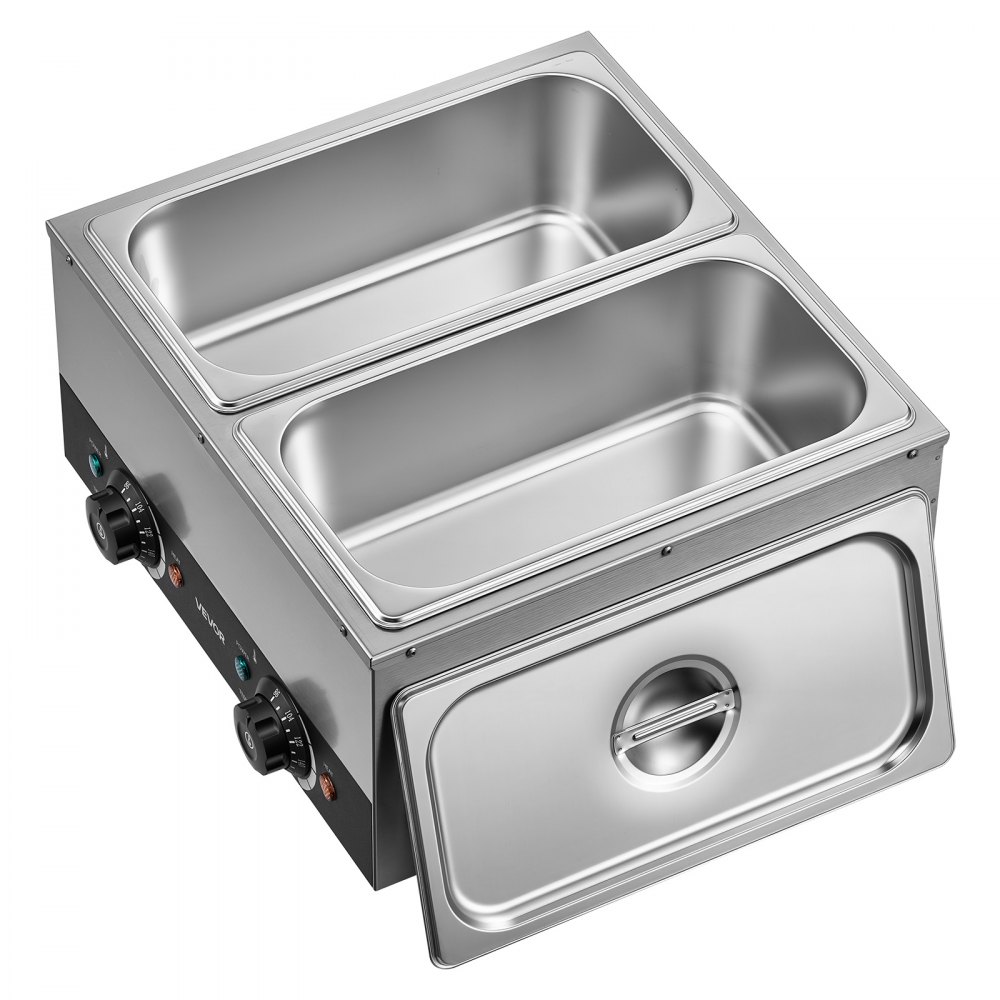 VEVOR 2-Temp Knob Chocolate Melting Machine, 2 Tanks 17.6 Lbs Choc Melter, 1600W Power, Independent Temp Control, Water Bath Heat System, Stainless Steel, 86℉ - 185℉, Cheese Warmer, Commercial & Home