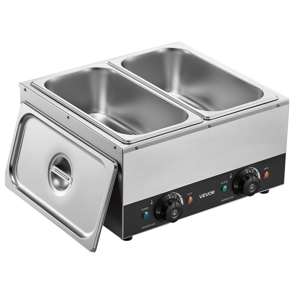 VEVOR 2-Temp Knob Chocolate Melting Machine, 2 Tanks 17.6 Lbs Choc Melter, 1600W Power, Independent Temp Control, Water Bath Heat System, Stainless Steel, 86℉ - 185℉, Cheese Warmer, Commercial & Home