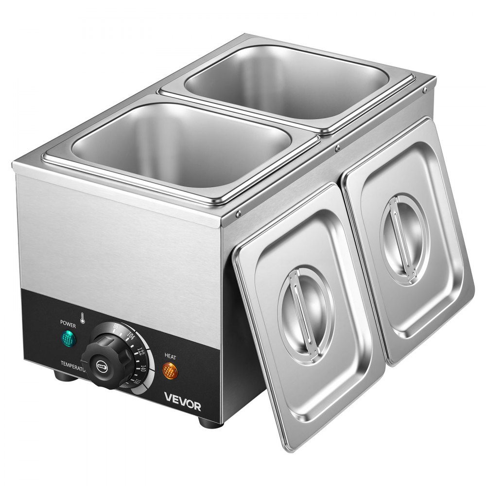 VEVOR Chocolate Melting Machine, 2 Tanks 9 Lbs Choc Commercial Melter, 800W High Power, Water Bath Heating System, Stainless Steel Body, 86℉- 185℉ Temp Range, Chocolate Warmer for Cheese Milk