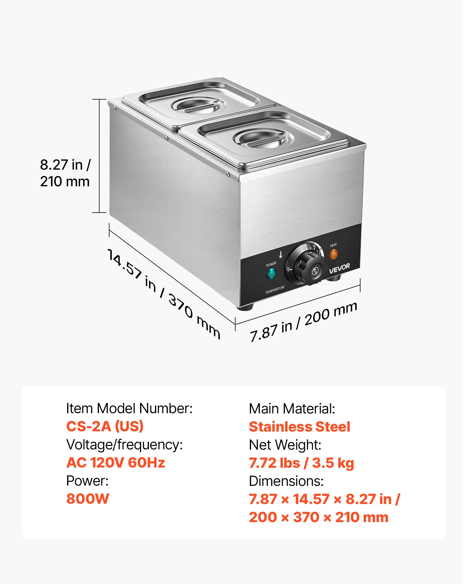 VEVOR Chocolate Melting Machine, 2 Tanks 9 Lbs Choc Commercial Melter, 800W High Power, Water Bath Heating System, Stainless Steel Body, 86℉- 185℉ Temp Range, Chocolate Warmer for Cheese Milk