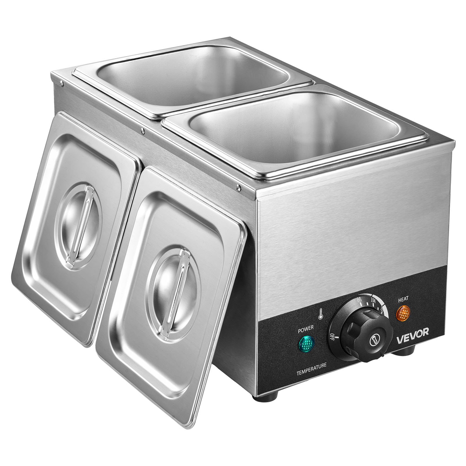 VEVOR Chocolate Melting Machine, 2 Tanks 9 Lbs Choc Commercial Melter, 800W High Power, Water Bath Heating System, Stainless Steel Body, 86℉- 185℉ Temp Range, Chocolate Warmer for Cheese Milk