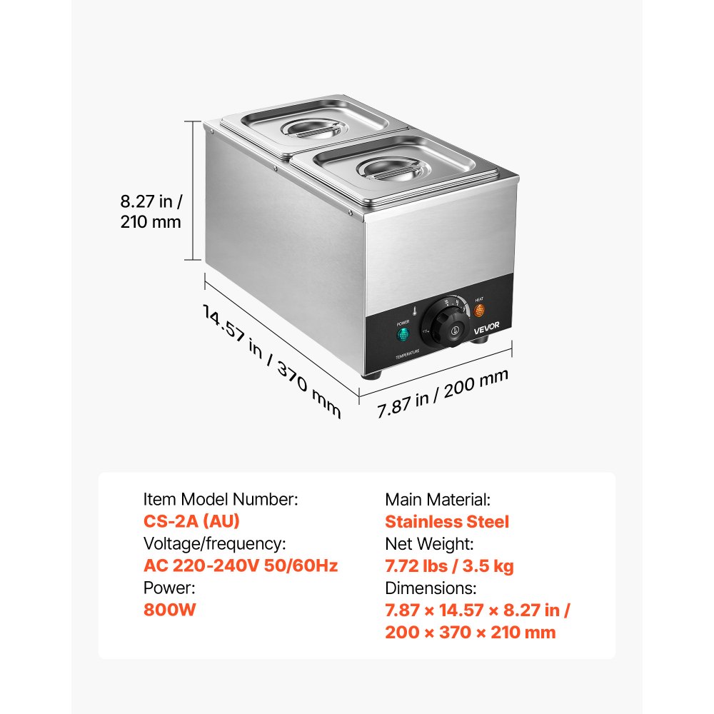 VEVOR Chocolate Melting Machine, 2 Tanks 4 kg Choc Commercial Melter, 800W High Power, Water Bath Heating System, Stainless Steel Body, 30℃ to 85℃ Temp Range, Chocolate Warmer for Cheese Milk