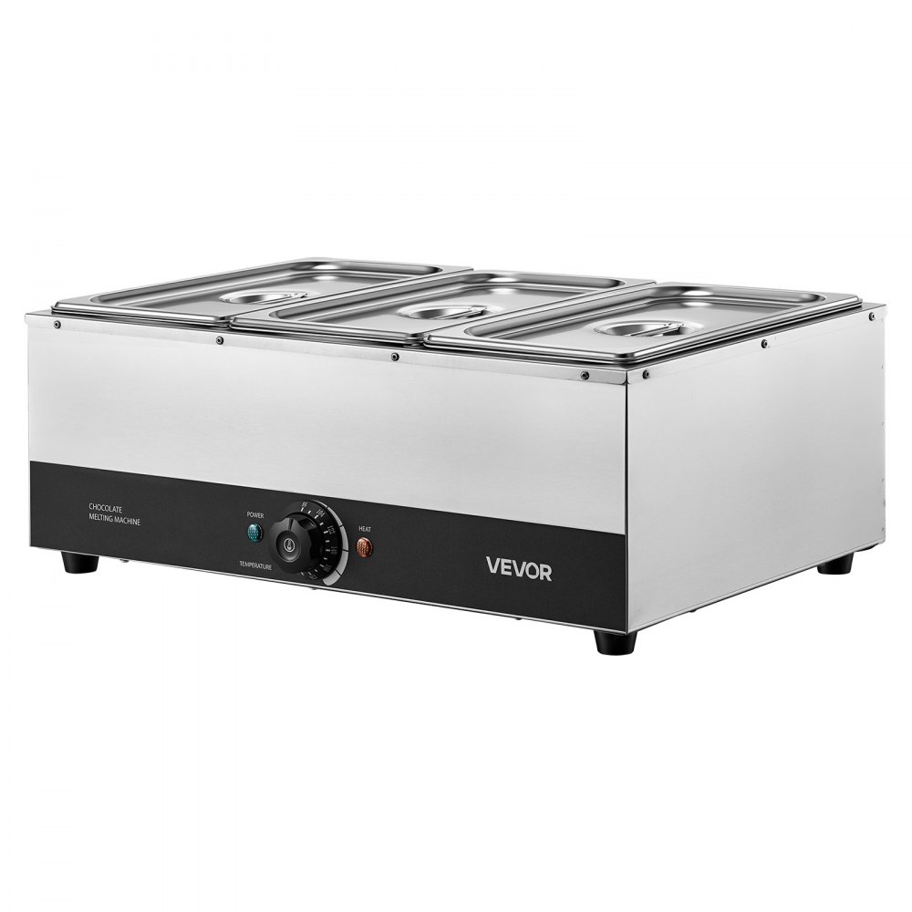 VEVOR Chocolate Melting Machine, 3 Tanks 27 Lbs Choc Commercial Melter, 1200W High Power, Water Bath Heating System, Stainless Steel Body, 86℉- 185℉ Temp Range, Chocolate Warmer for Cheese Milk