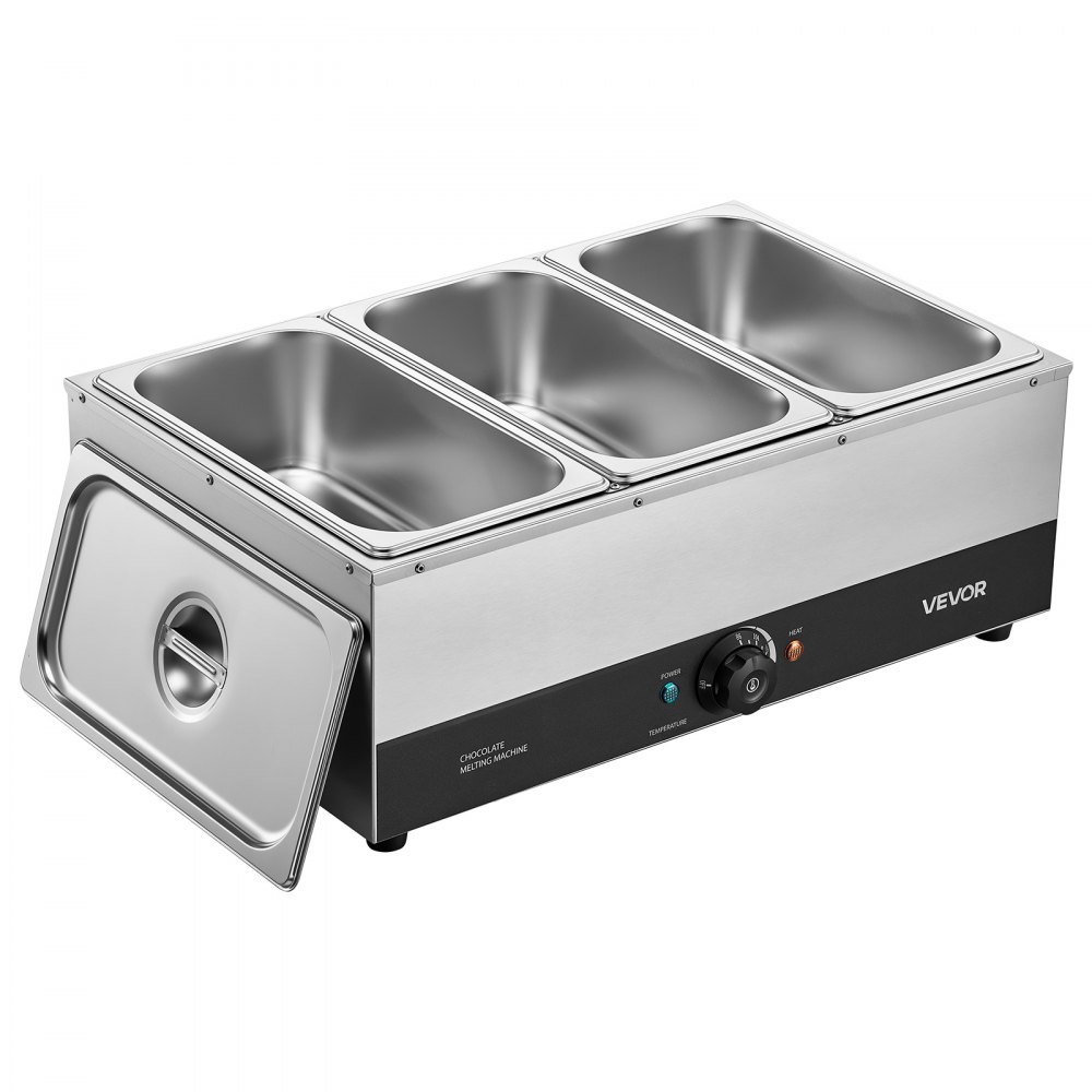 VEVOR Chocolate Melting Machine, 3 Tanks 27 Lbs Choc Commercial Melter, 1200W High Power, Water Bath Heating System, Stainless Steel Body, 86℉- 185℉ Temp Range, Chocolate Warmer for Cheese Milk