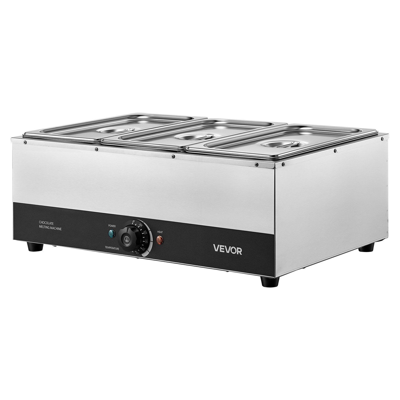 VEVOR Chocolate Melting Machine, 3 Tanks 27 Lbs Choc Commercial Melter, 1200W High Power, Water Bath Heating System, Stainless Steel Body, 86℉- 185℉ Temp Range, Chocolate Warmer for Cheese Milk