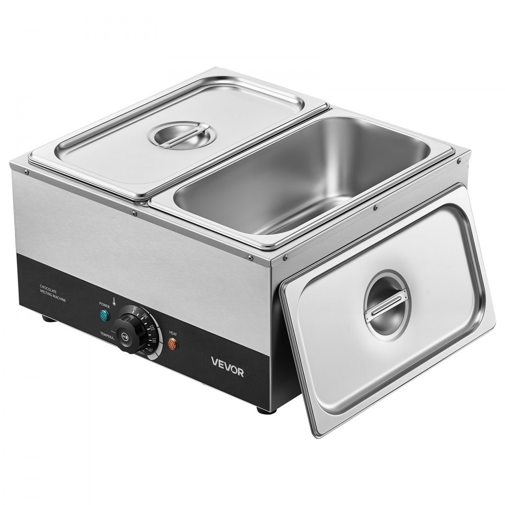 VEVOR Chocolate Melting Machine, 2 Tanks 17.6 Lbs Choc Commercial Melter, 1200W High Power, Water Bath Heating System, Stainless Steel Body, 86℉- 185℉ Temp Range, Chocolate Warmer for Cheese Milk