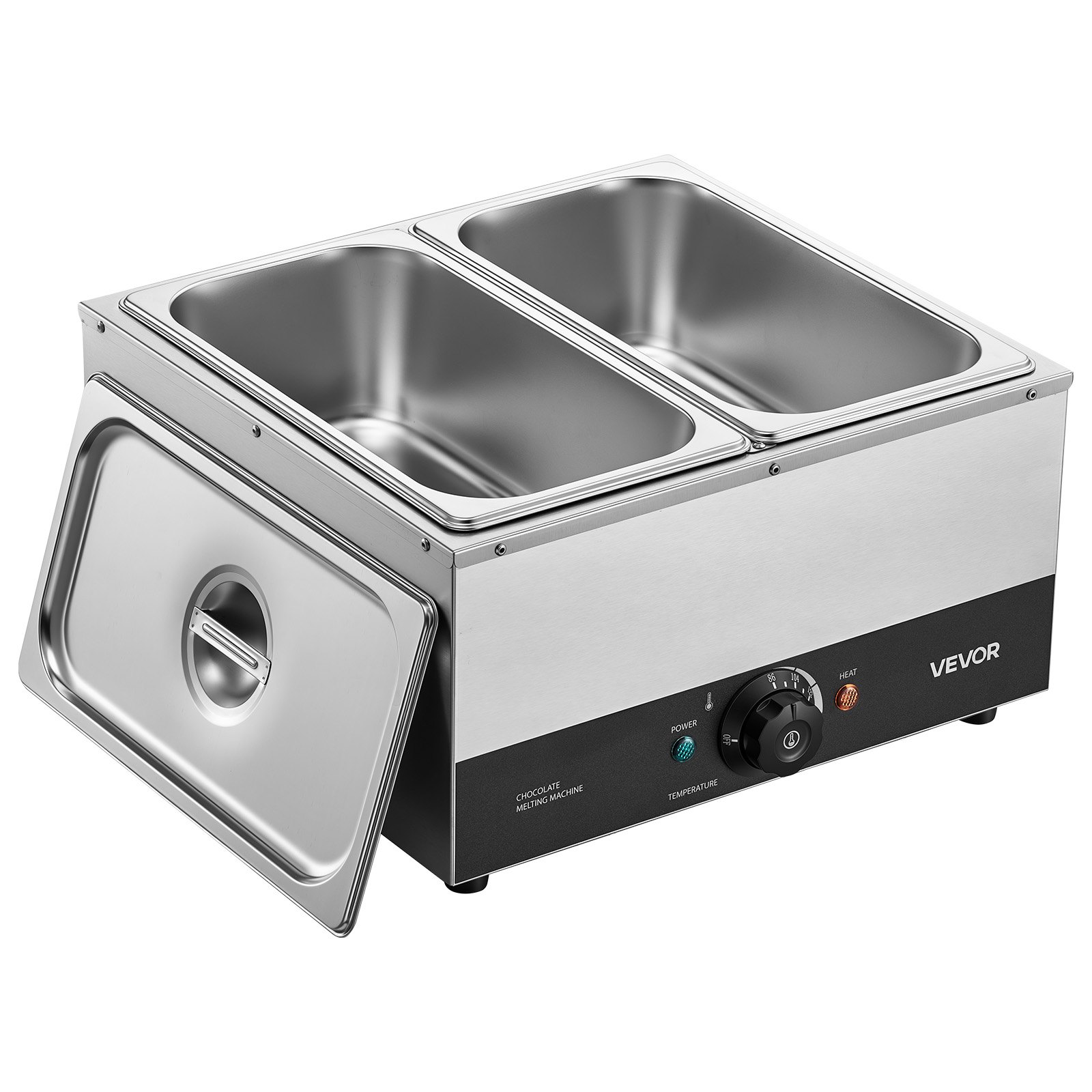 VEVOR Chocolate Melting Machine, 2 Tanks 17.6 Lbs Choc Commercial Melter, 1200W High Power, Water Bath Heating System, Stainless Steel Body, 86℉- 185℉ Temp Range, Chocolate Warmer for Cheese Milk