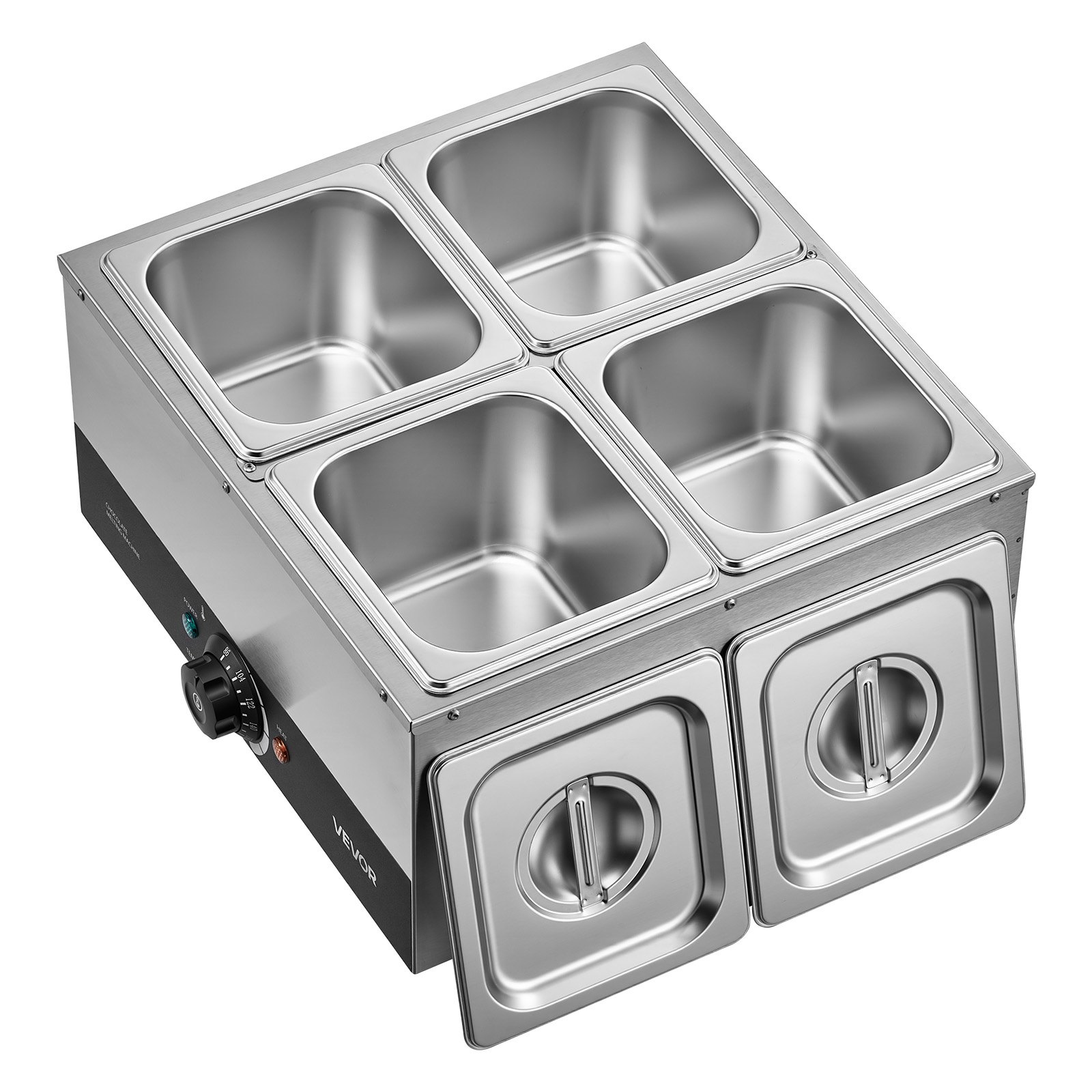 VEVOR Chocolate Melting Machine, 4 Tanks 17.6 Lbs Choc Commercial Melter, 1200W High Power, Water Bath Heating System, Stainless Steel Body, 86℉- 185℉ Temp Range, Chocolate Warmer for Cheese Milk