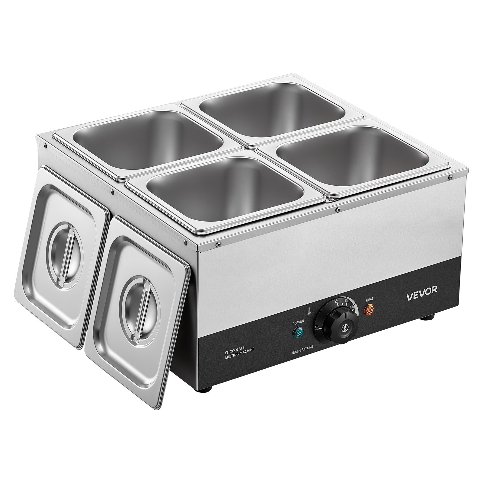 VEVOR Chocolate Melting Machine, 4 Tanks 17.6 Lbs Choc Commercial Melter, 1200W High Power, Water Bath Heating System, Stainless Steel Body, 86℉- 185℉ Temp Range, Chocolate Warmer for Cheese Milk