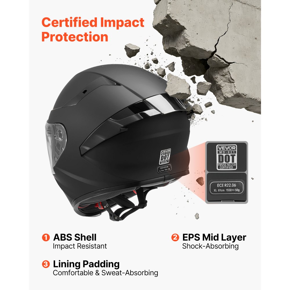 VEVOR Full Face Motorcycle Helmets, Adult Motocross Dirt Bike Helmet with Clear Visor, Lightweight Comfortable Motorcycle Street Bike Helmet for Men and Women - DOT & ECE Approved (XL Size)