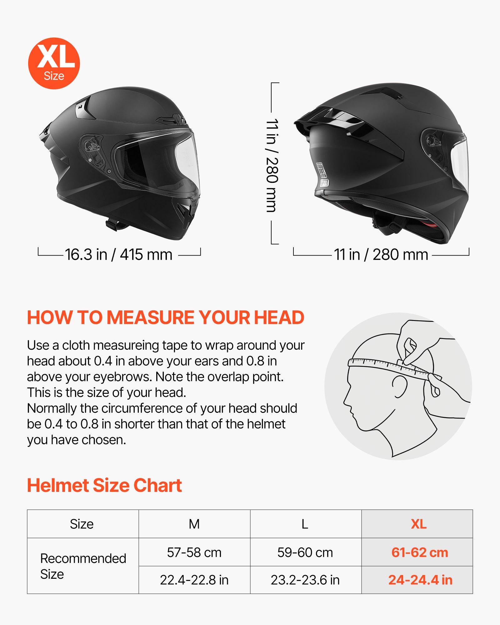 VEVOR Full Face Motorcycle Helmets, Adult Motocross Dirt Bike Helmet with Clear Visor, Lightweight Comfortable Motorcycle Street Bike Helmet for Men and Women - DOT & ECE Approved (XL Size)