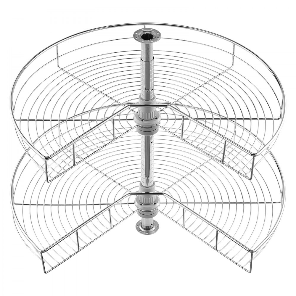 VEVOR 28" Kidney Shaped Chrome Corner Organizer, 360° Rotatble Kitchen Base Cabinet Blind Corner, 2 Tier Height Adjustable Storage Rack, Carbon Steel Lazy Susan Replacement Shelf for Cabinet Corner