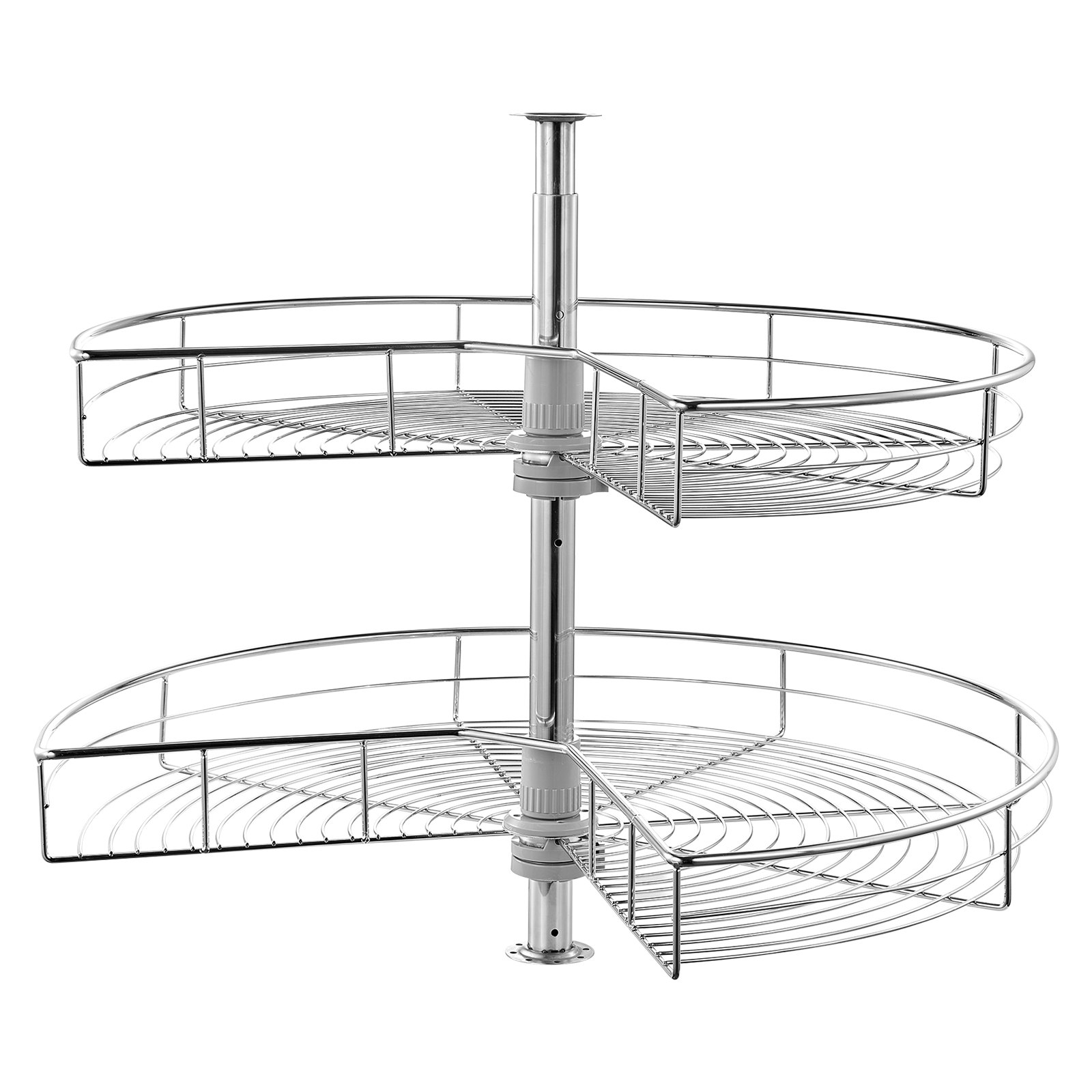 VEVOR 28" Kidney Shaped Chrome Corner Organizer, 360° Rotatble Kitchen Base Cabinet Blind Corner, 2 Tier Height Adjustable Storage Rack, Carbon Steel Lazy Susan Replacement Shelf for Cabinet Corner