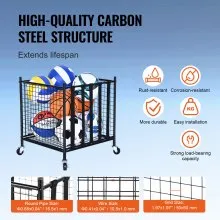 VEVOR Rolling Sports Ball Storage Cart, Lockable Basketball Cage with Elastic Straps, Sport Equipment Holder Organizer for Indoor Outdoor, Steel Storage Rack for Garages, Playgroup, Gym and Schools