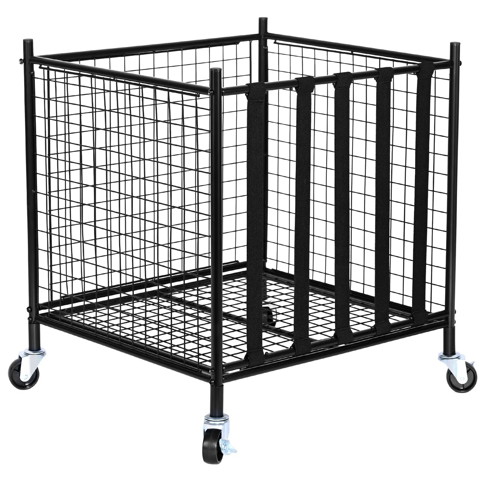VEVOR Rolling Sports Ball Storage Cart, Lockable Basketball Cage with Elastic Straps, Sport Equipment Holder Organizer for Indoor Outdoor, Steel Storage Rack for Garages, Playgroup, Gym and Schools