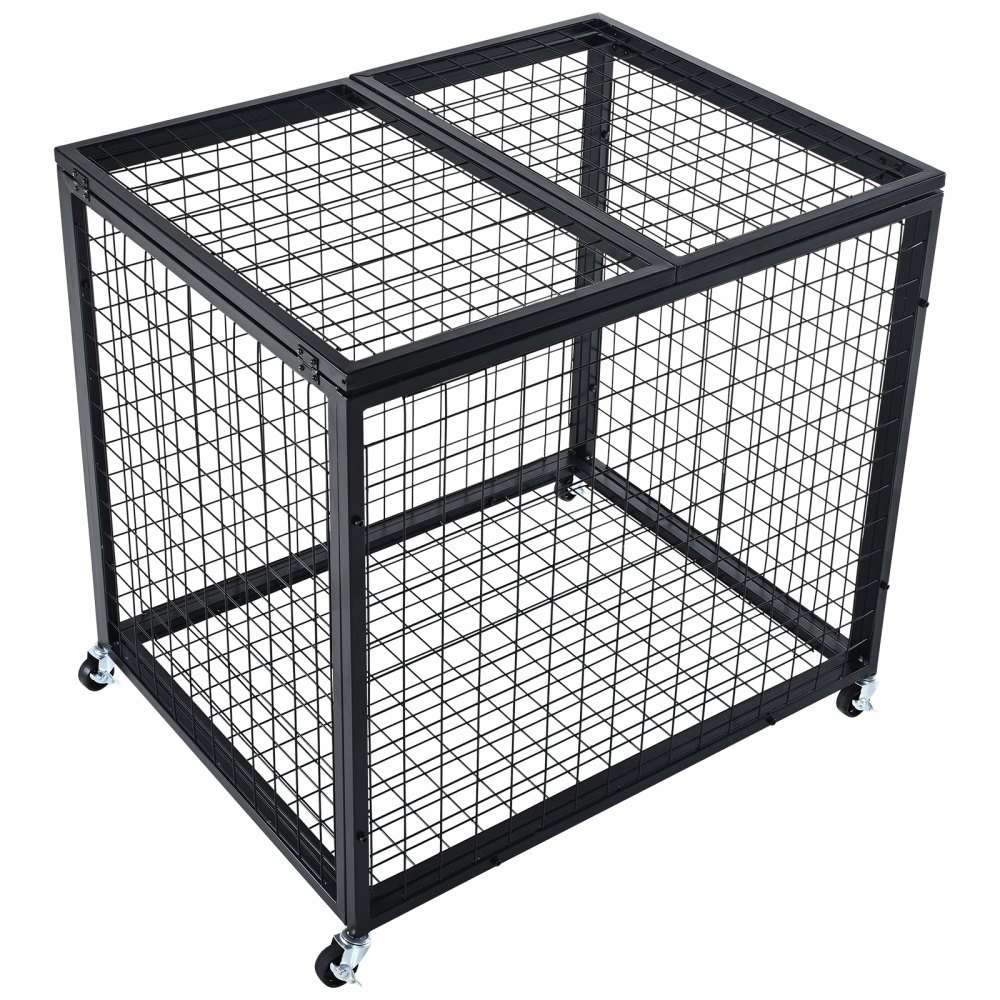 black VEVOR sports ball storage cart with grid design and caster wheels on a white background.