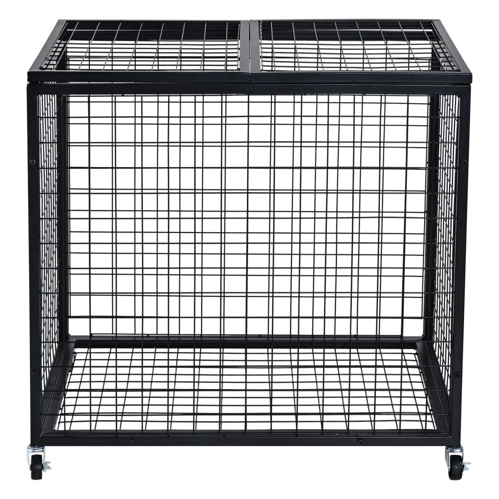 black metal VEVOR sports ball storage cart with wire grid design and four caster wheels.