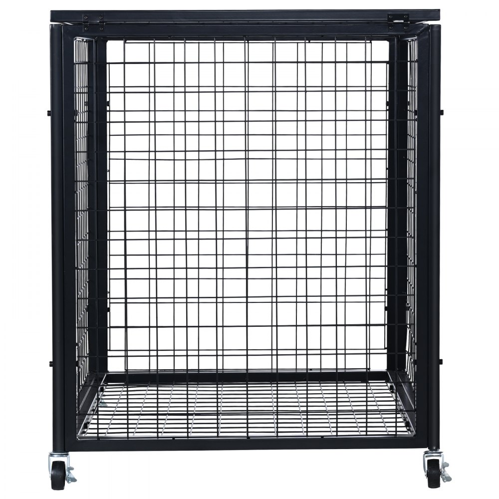 black VEVOR sports ball storage cart with metal grid design, four wheels, sturdy construction.