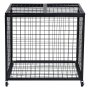 black metal VEVOR sports ball storage cart with wire grid design and four caster wheels.
