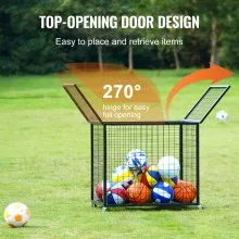 VEVOR Rolling Sports Ball Storage Cart,  Basketball Cage with Double Lids, Sport Equipment Holder Organizer for Indoor Outdoor, Steel Storage Rack for Garages, Playgroup, Gym and Schools
