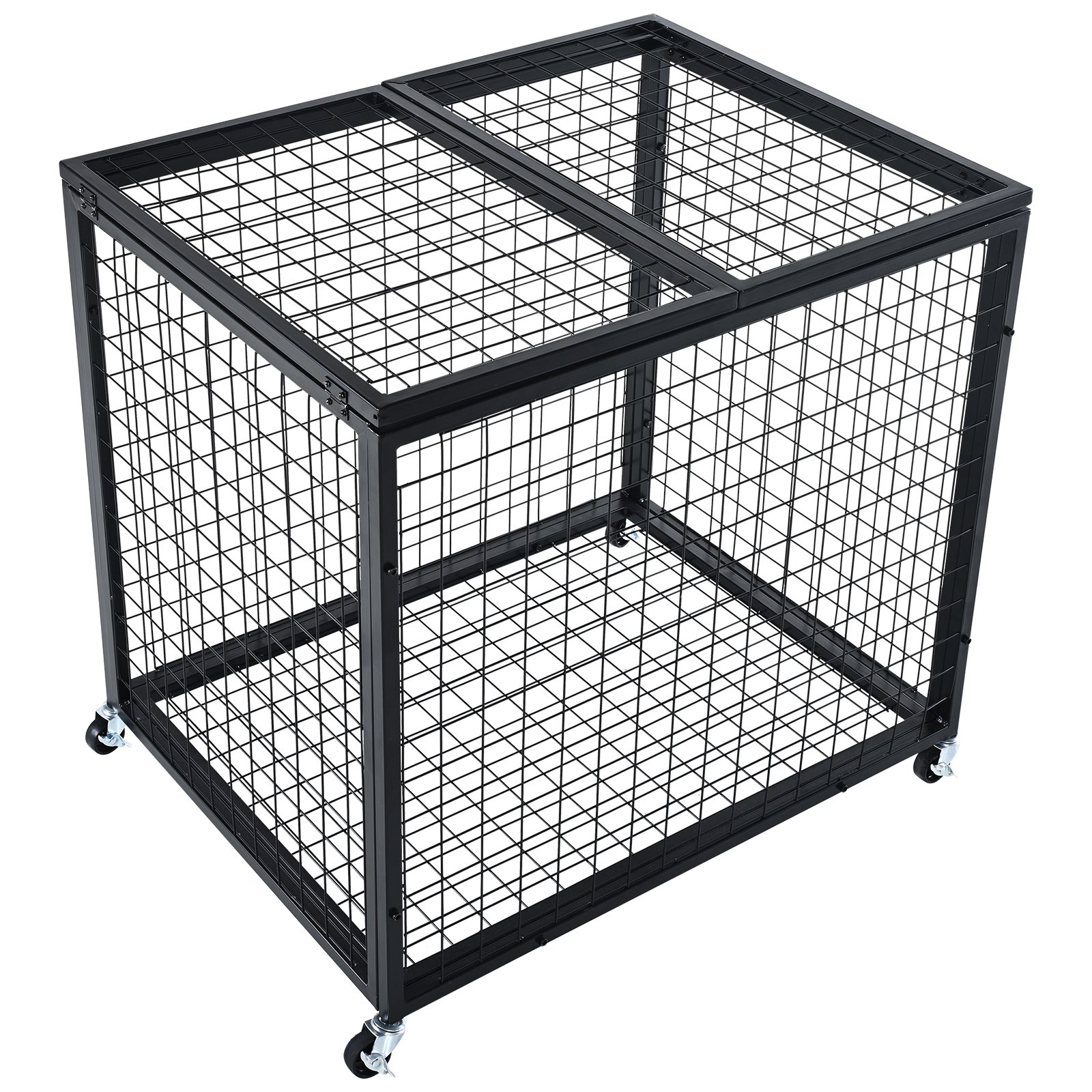 black VEVOR sports ball storage cart with grid design and caster wheels on a white background.