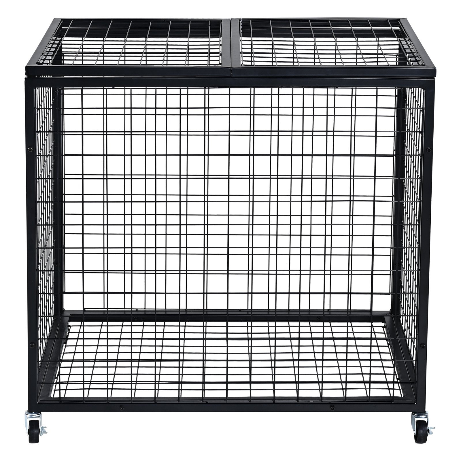 black metal VEVOR sports ball storage cart with wire grid design and four caster wheels.