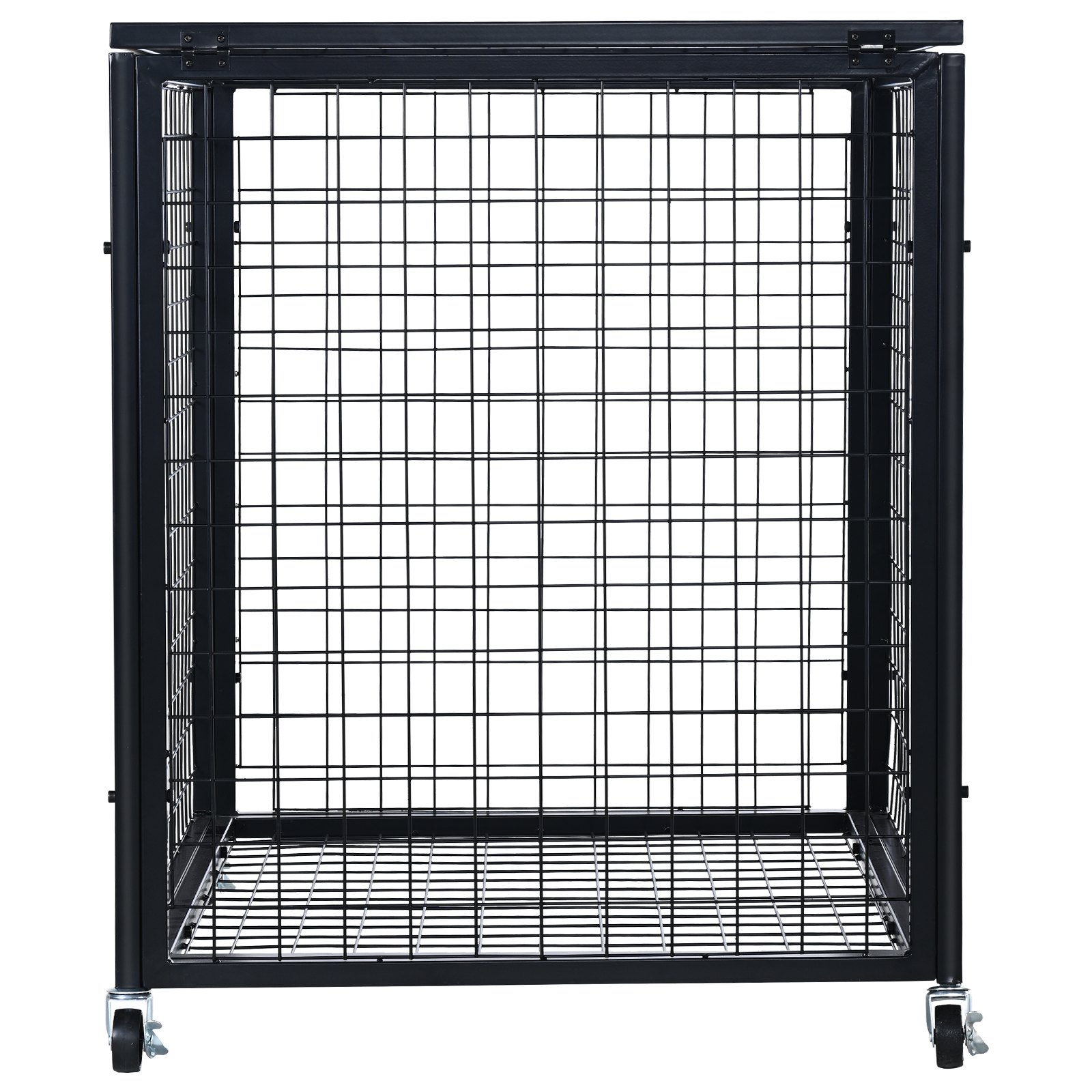 black VEVOR sports ball storage cart with metal grid design, four wheels, sturdy construction.