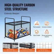 VEVOR Rolling Sports Ball Storage Cart, Lockable Basketball Cage with Double Lids, Sport Equipment Holder Organizer for Indoor Outdoor, Steel Storage Rack for Garages, Playgroup, Gym and Schools