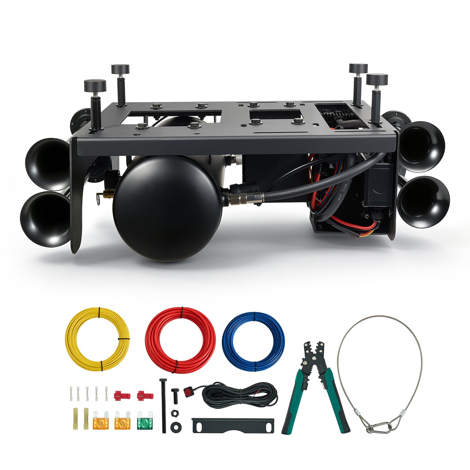VEVOR 4-Trumpet Air Horn Kit with 150PSI 2.64 Gal Air Compressor Tank, 150dB Super Loud Train Air Horn, Strong Penetration, Pressure Gauge, Leak-Proof, Heavy-Duty, Fits 12V Truck SUV Off-Road Vehicles
