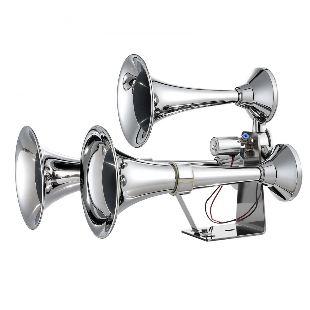 VEVOR 3-Trumpet Air Horn 150dB Super Loud Train Horn for Trucks SUVs, Fits 12V/24V Vehicles & Boats, Powerful Sound, Strong Penetration, Built-in Solenoid Valve, High Airtightness, Heavy-Duty Metal