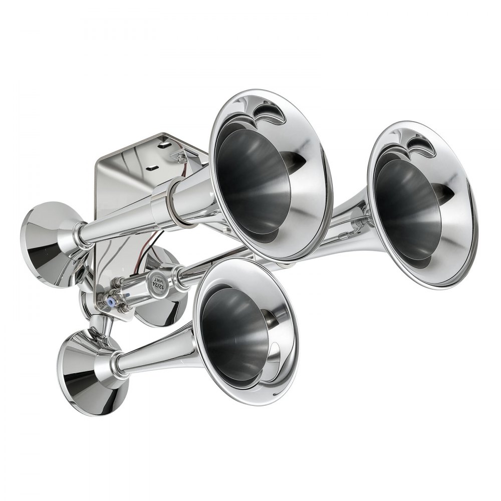 VEVOR 3-Trumpet Air Horn 150dB Super Loud Train Horn for Trucks SUVs, Fits 12V/24V Vehicles & Boats, Powerful Sound, Strong Penetration, Built-in Solenoid Valve, High Airtightness, Heavy-Duty Metal