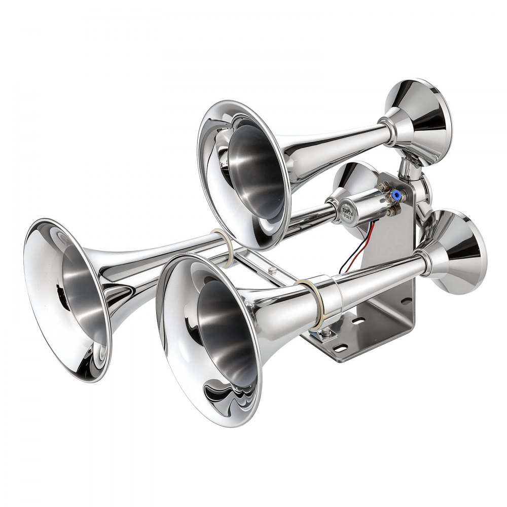 VEVOR 3-Trumpet Air Horn 150dB Super Loud Train Horn for Trucks SUVs, Fits 12V/24V Vehicles & Boats, Powerful Sound, Strong Penetration, Built-in Solenoid Valve, High Airtightness, Heavy-Duty Metal
