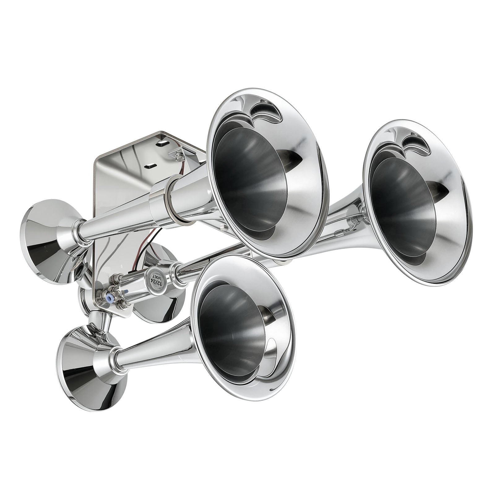 VEVOR 3-Trumpet Air Horn 150dB Super Loud Train Horn for Trucks SUVs, Fits 12V/24V Vehicles & Boats, Powerful Sound, Strong Penetration, Built-in Solenoid Valve, High Airtightness, Heavy-Duty Metal