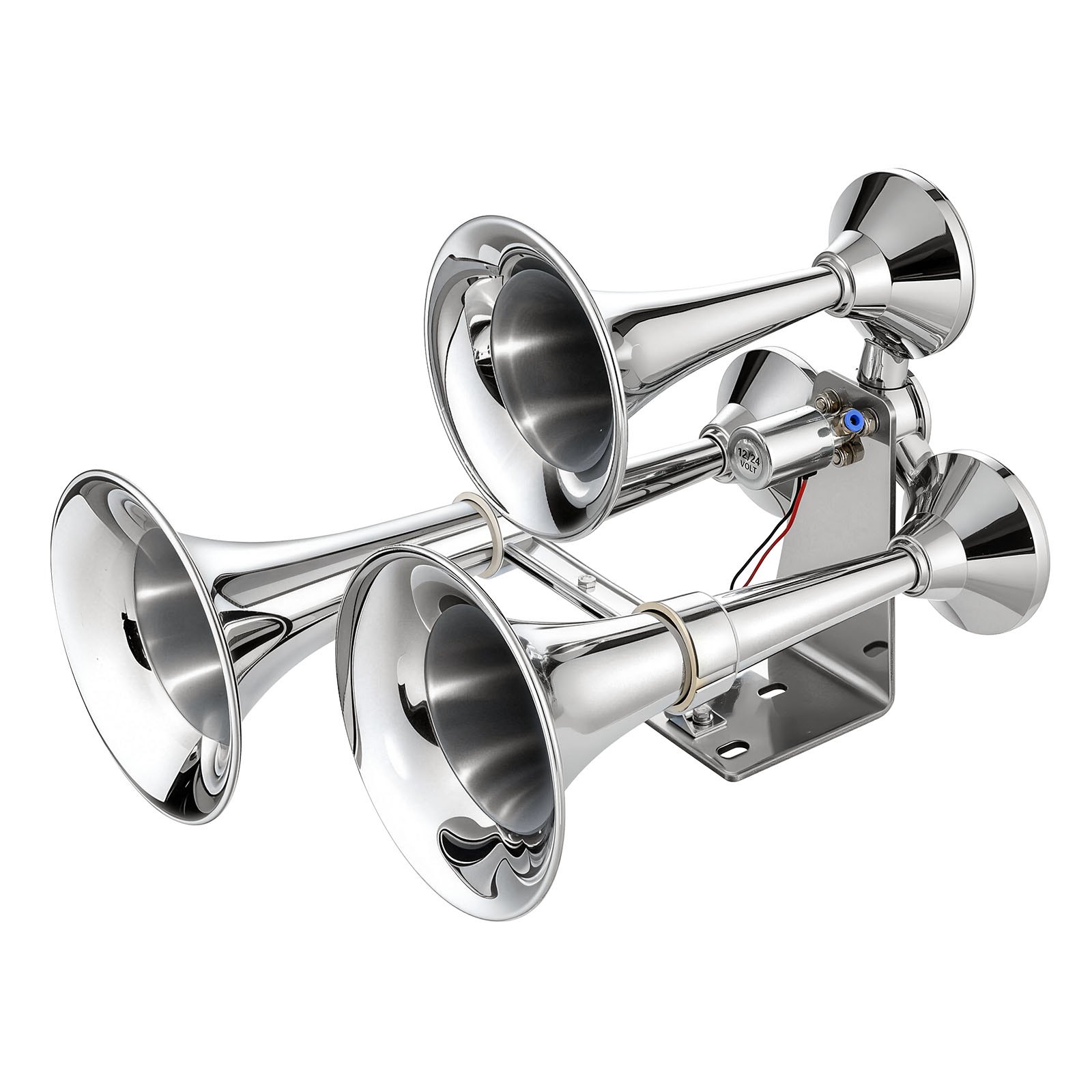 VEVOR 3-Trumpet Air Horn 150dB Super Loud Train Horn for Trucks SUVs, Fits 12V/24V Vehicles & Boats, Powerful Sound, Strong Penetration, Built-in Solenoid Valve, High Airtightness, Heavy-Duty Metal
