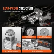 VEVOR Train Horns Kit, 4 Trumpet Air Horn Kit, 150dB Train Horns for Pickup Trucks, 12V 160 psi Air Compressor 2.6 Gal/10 L Tank with Gauge for Any 12V Vehicle Car Truck Train Van Boat
