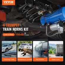 VEVOR Train Horns Kit, 4 Trumpet Air Horn Kit, 150dB Train Horns for Pickup Trucks, 12V 120 psi Air Compressor 1.6 Gal/6 L Tank with Gauge for Any 12V Vehicle Car Truck Train Van Boat