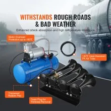 VEVOR Train Horns Kit, 4 Trumpet Air Horn Kit, 150dB Train Horns for Pickup Trucks, 12V 120 psi Air Compressor 1.6 Gal/6 L Tank with Gauge for Any 12V Vehicle Car Truck Train Van Boat