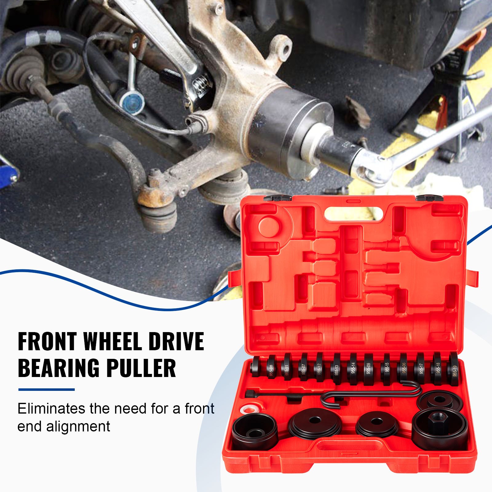 VEVOR FWD Front Wheel Drive Bearing Adapters Puller, 25 PCS, 45# Steel Press Replacement Installer Removal Tools Kit, Wheel Bearing Puller Tool Works on Most FWD Cars & Light Trucks 