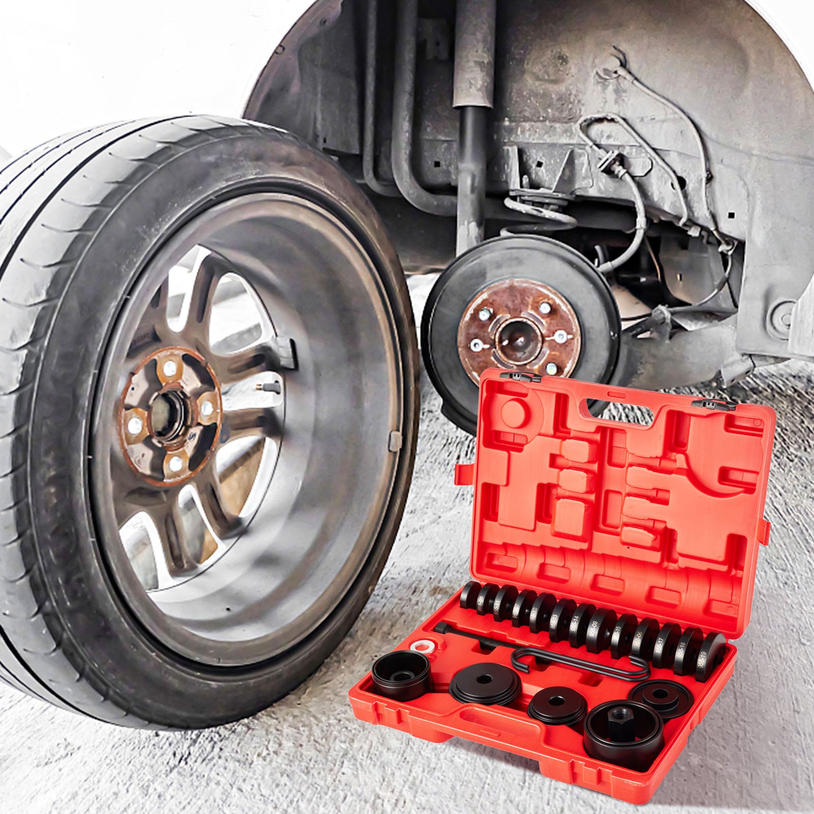 VEVOR FWD Front Wheel Drive Bearing Adapters Puller, 25 PCS, 45# Steel Press Replacement Installer Removal Tools Kit, Wheel Bearing Puller Tool Works on Most FWD Cars & Light Trucks 