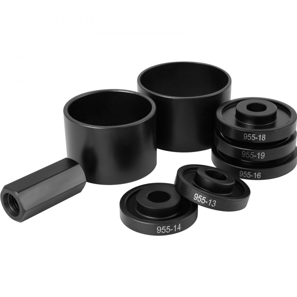black steel components of VEVOR front wheel drive bearing puller arranged on a white background.