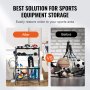 VEVOR Sports Equipment Garage Organizer, Rolling Ball Storage Cart on Wheels, Basketball Rack with Baskets & Hooks, Indoor/Outdoor Sports Gear and Toys Storage, Steel Sports Equipment Organizer, Black