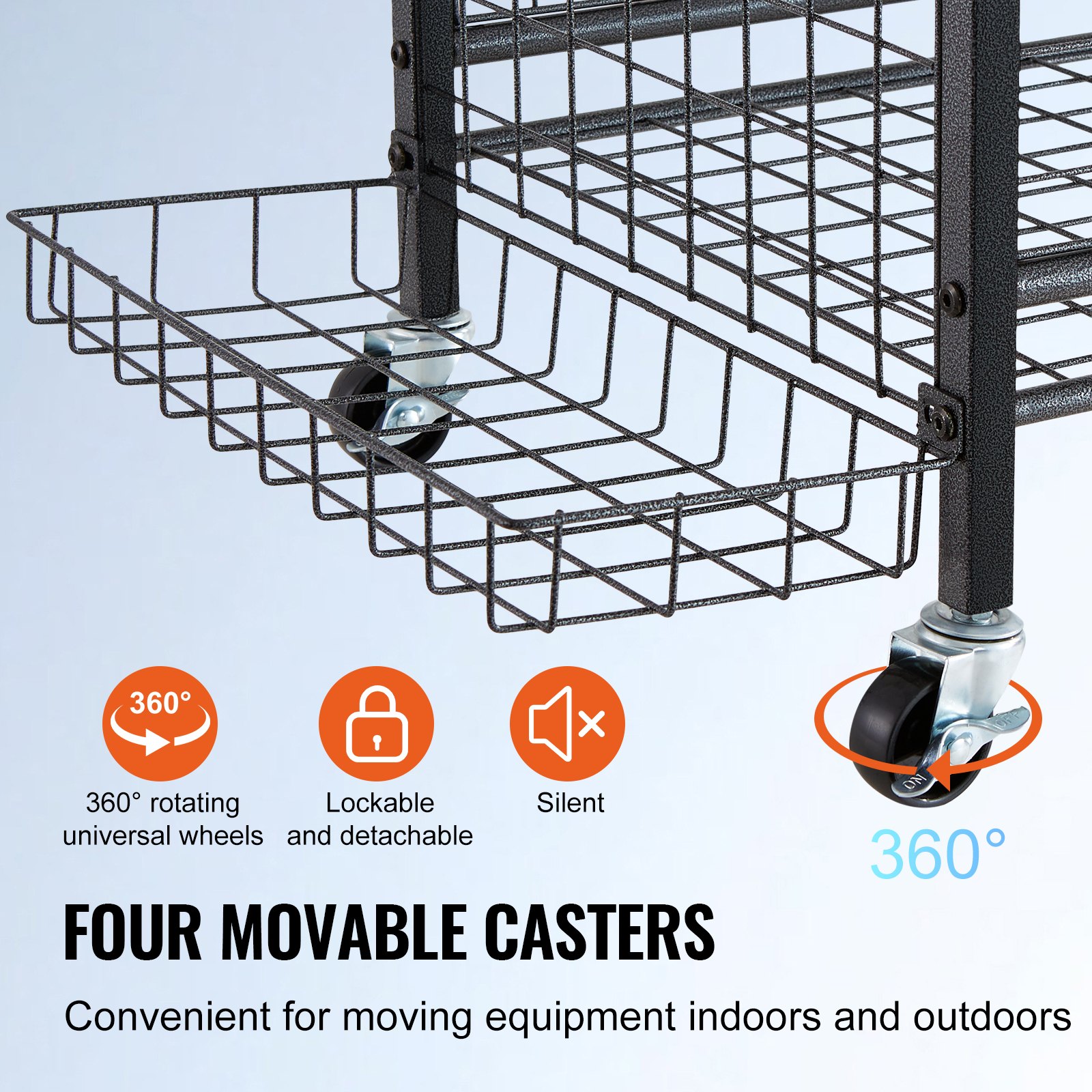 VEVOR Sports Equipment Garage Organizer, Rolling Ball Storage Cart on Wheels, Basketball Rack with Baskets & Hooks, Indoor/Outdoor Sports Gear and Toys Storage, Steel Sports Equipment Organizer, Black