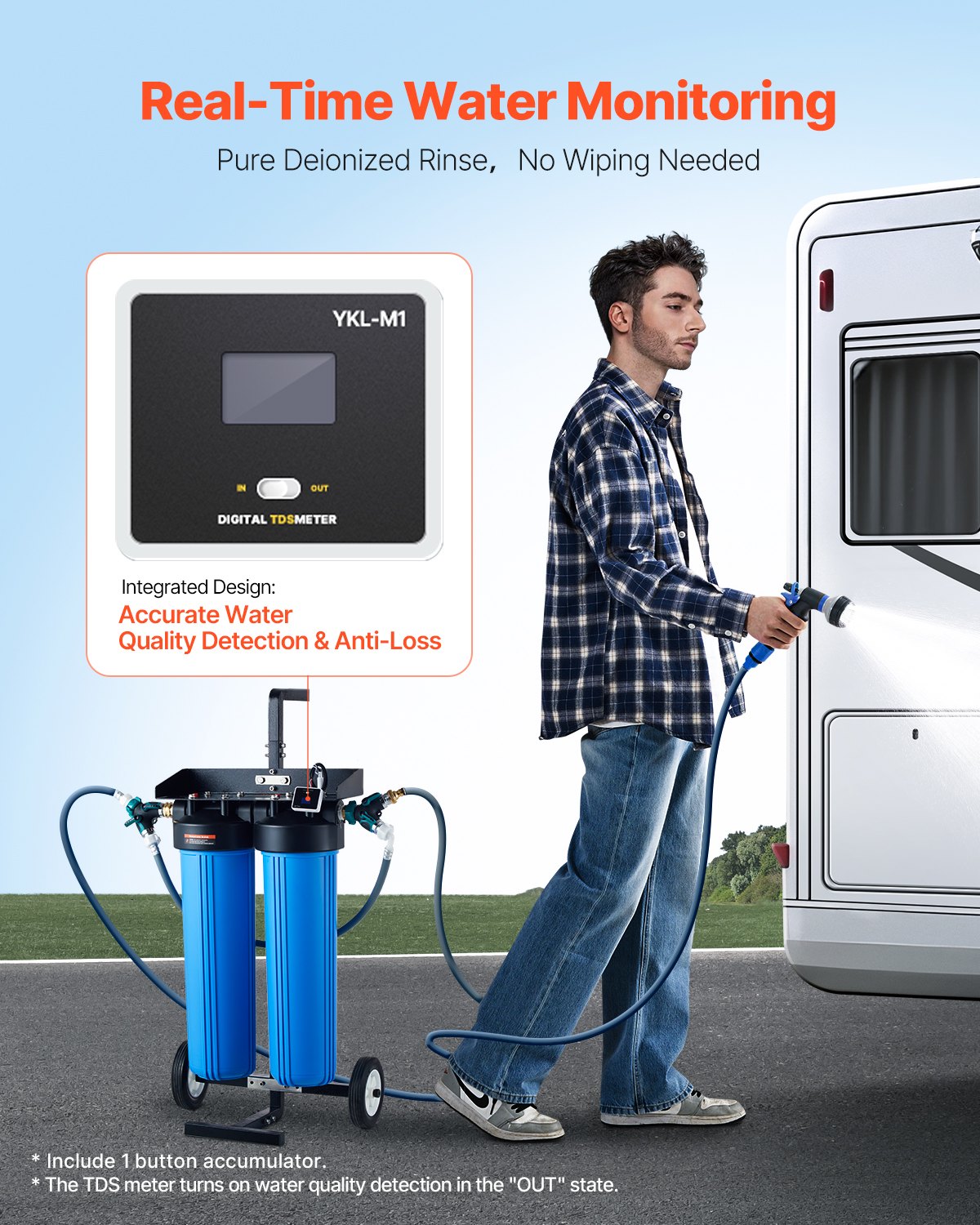 VEVOR Deionized Water System for Car Wash, Premium Water Deionizer For Car Washing with Integrated TDS Meter, Spotless Water Spot Remover Filter with Dual Outlet Mode, Fit for Cars/RVs/Motorcycles