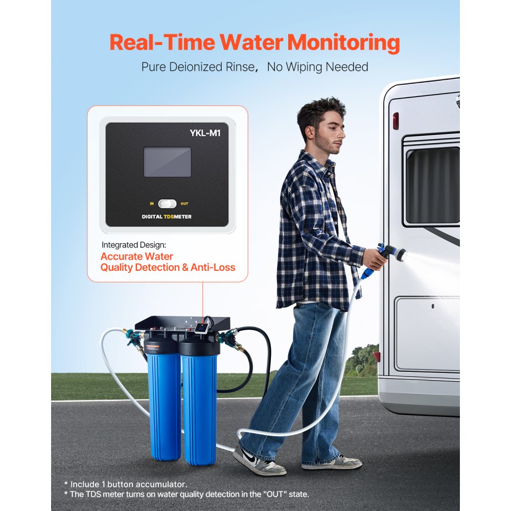 VEVOR Deionized Water System for Car Wash, Premium Water Deionizer For Car Washing with Integrated TDS Meter, Spotless Water Spot Remover Filter with Dual Outlet Mode, Fit for Cars/RVs/Motorcycles
