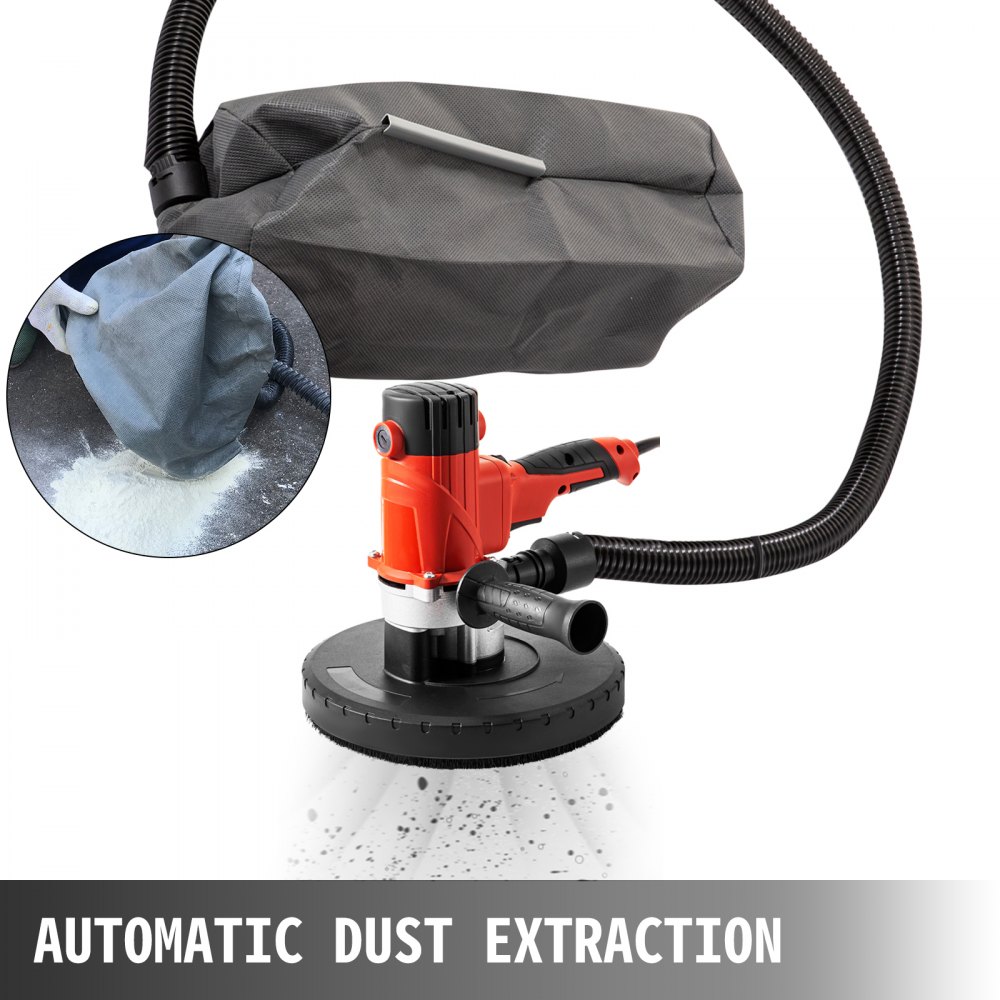 VEVOR Drywall Sander 1200W, Automatic Vacuum System Electric Drywall Sander,Variable Speed 1200-2500RPM, with a Carry Vacuum Bag,6 pcs Sanding Discs,Dust Collection System
