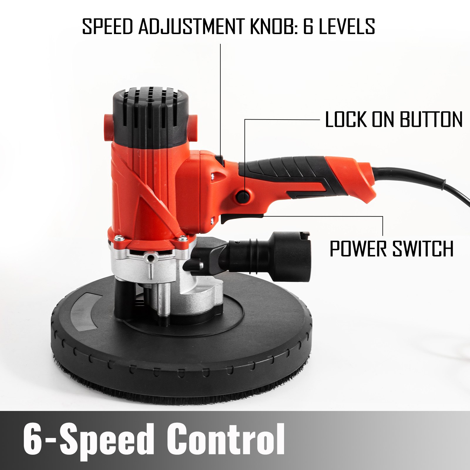 VEVOR 1200W Drywall Sander 6-Speed Control Automatic Vacuum System Gyprock Wall
